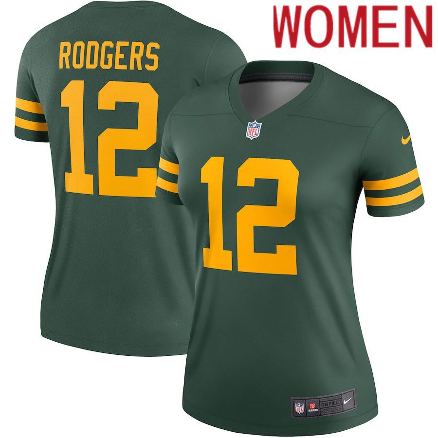 Women Green Bay Packers #12 Aaron Rodgers Nike Green Alternate Legend Player NFL Jersey